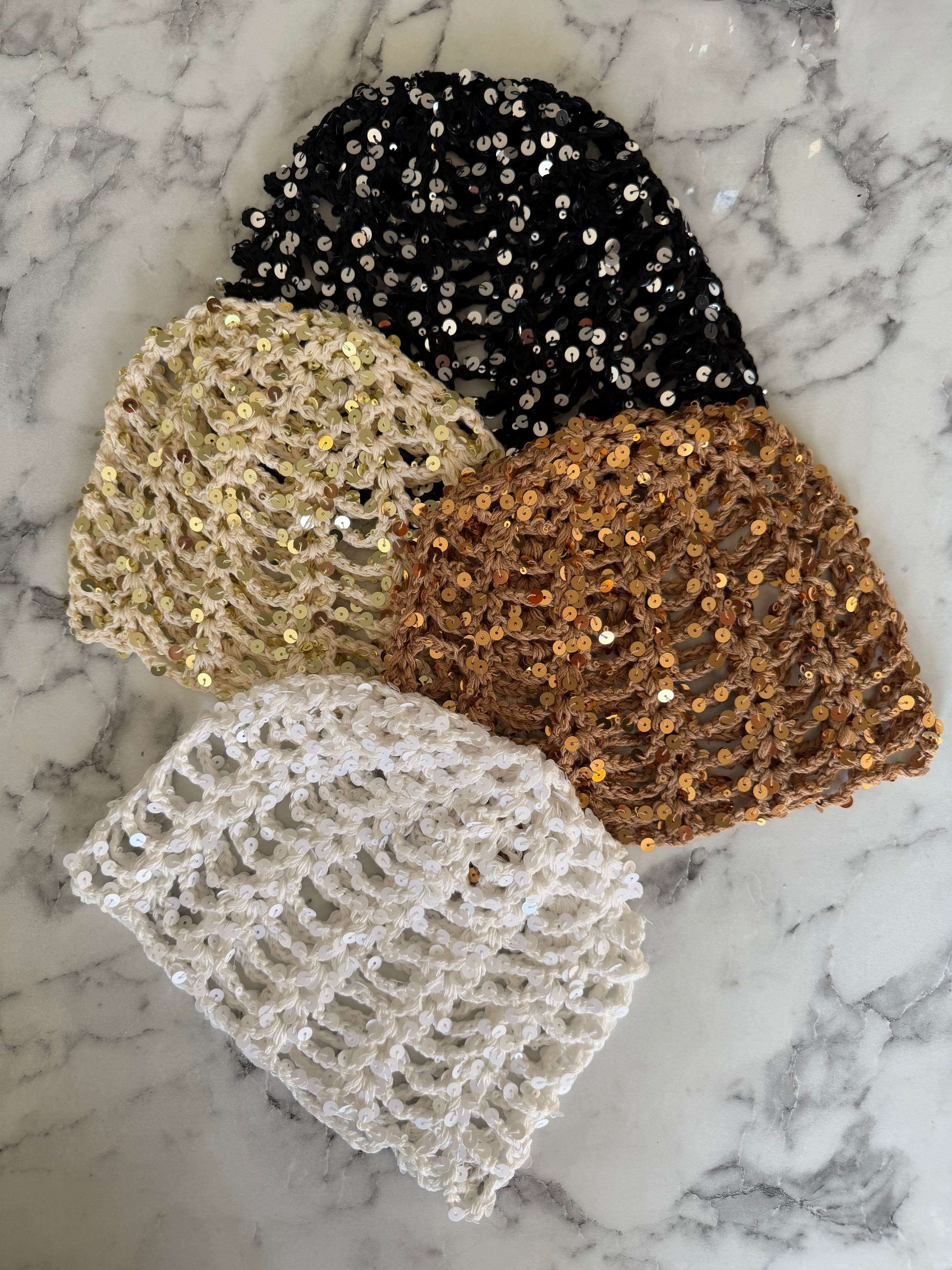 Bonnet crochet paillette blanc