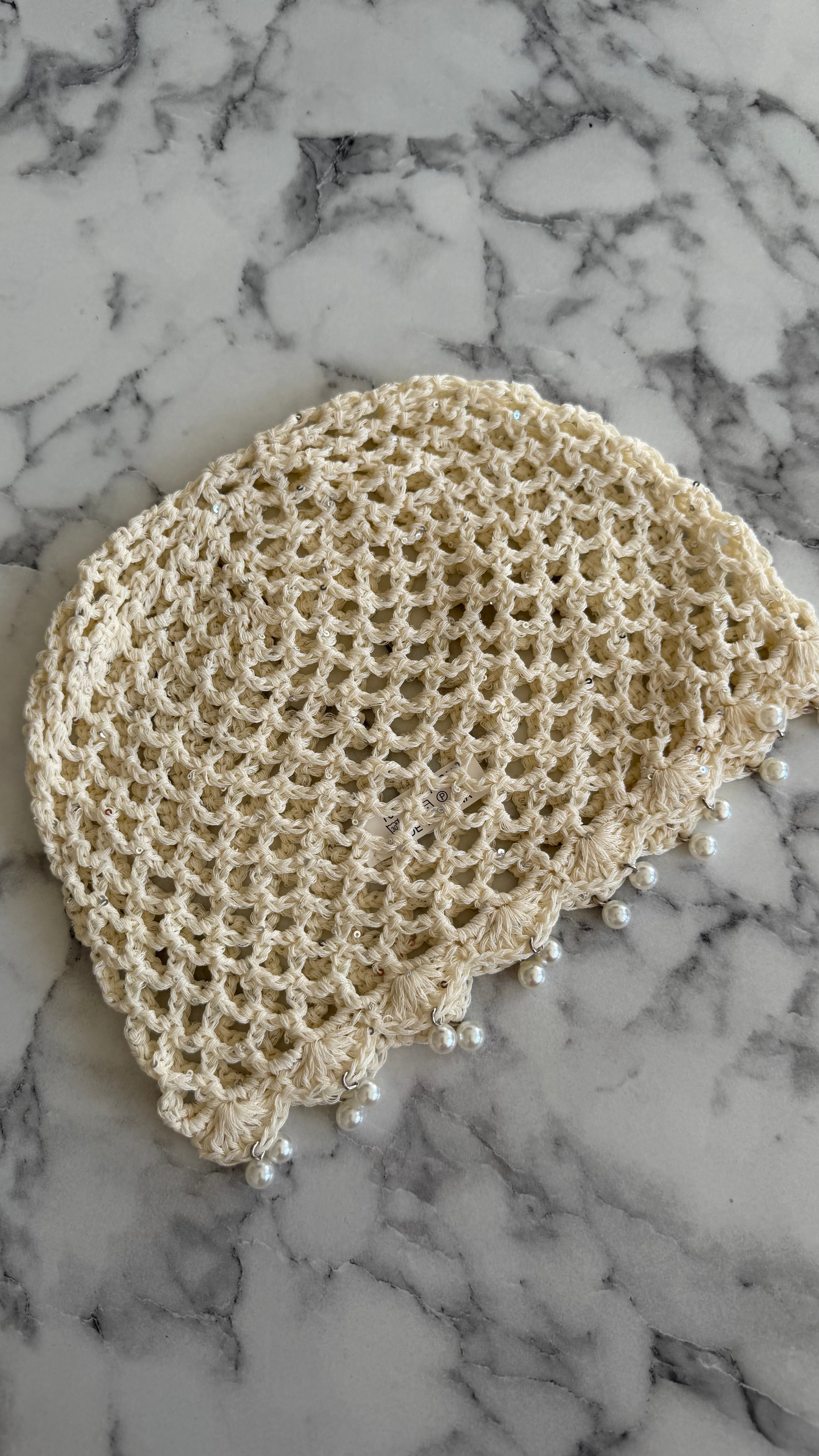 Bonnet crochet perle crème