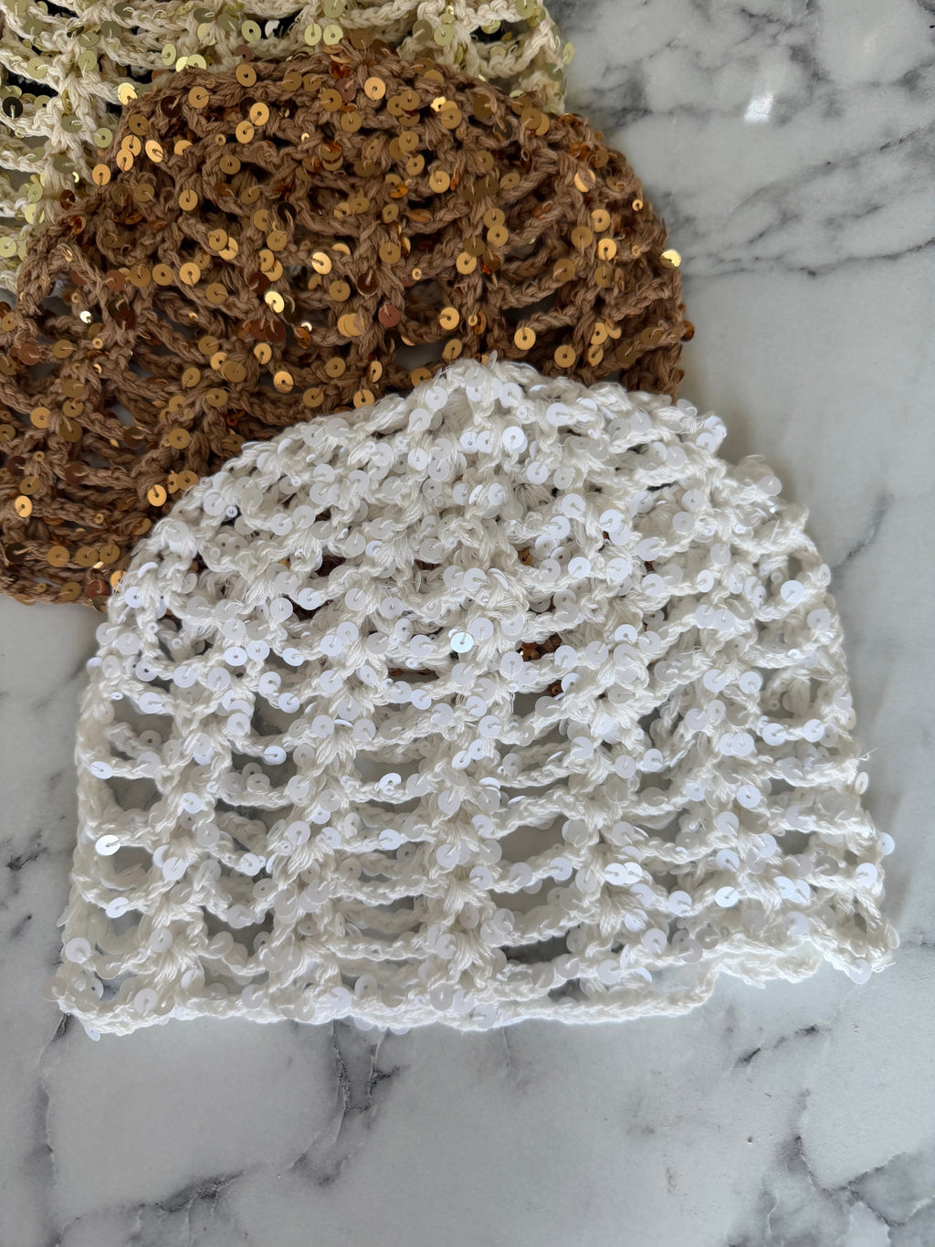 Bonnet crochet paillette blanc