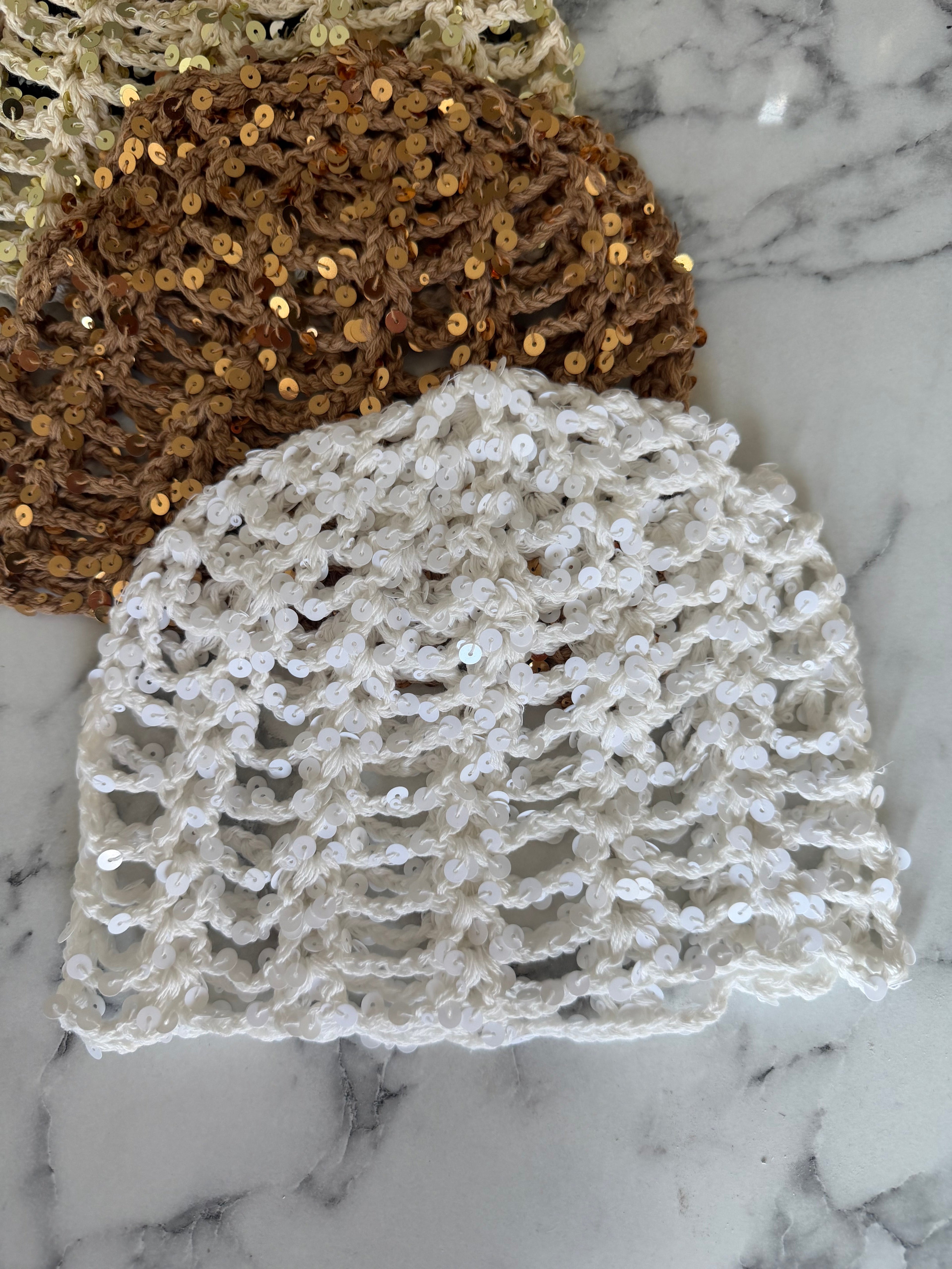 Bonnet crochet paillette blanc
