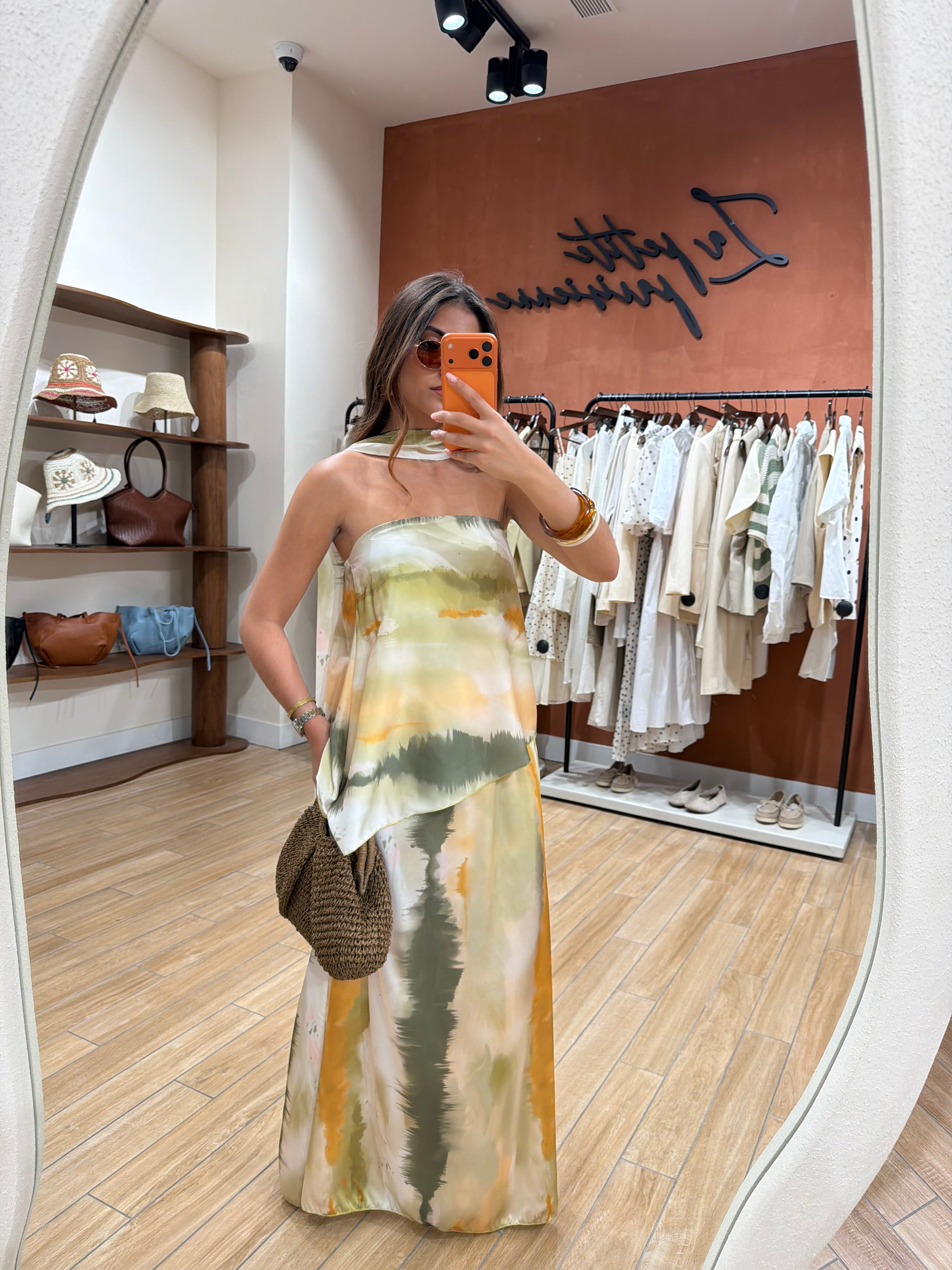 Ensemble 3 pièces haut bustier et jupe kaki