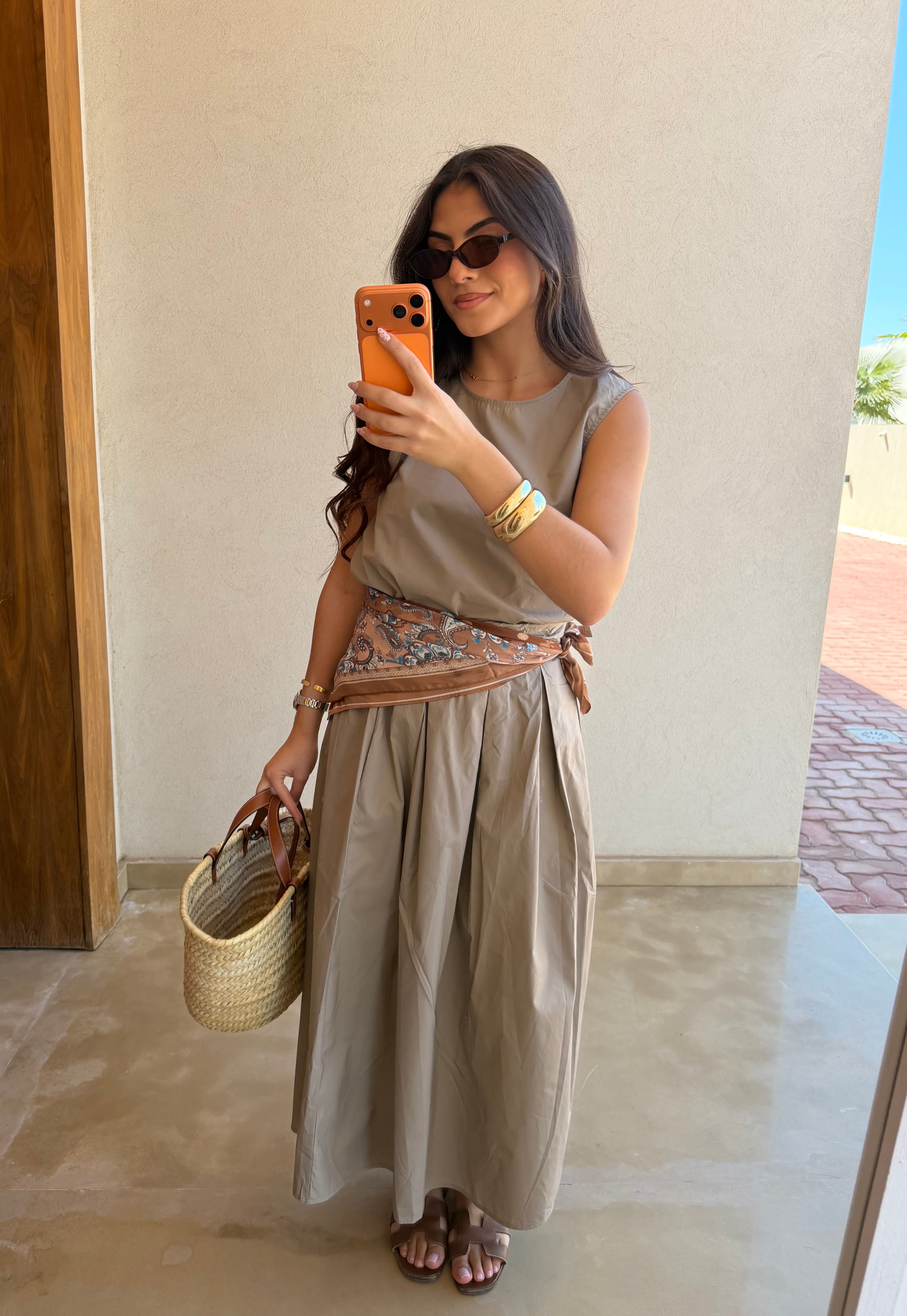 Top en coton glacé taupe