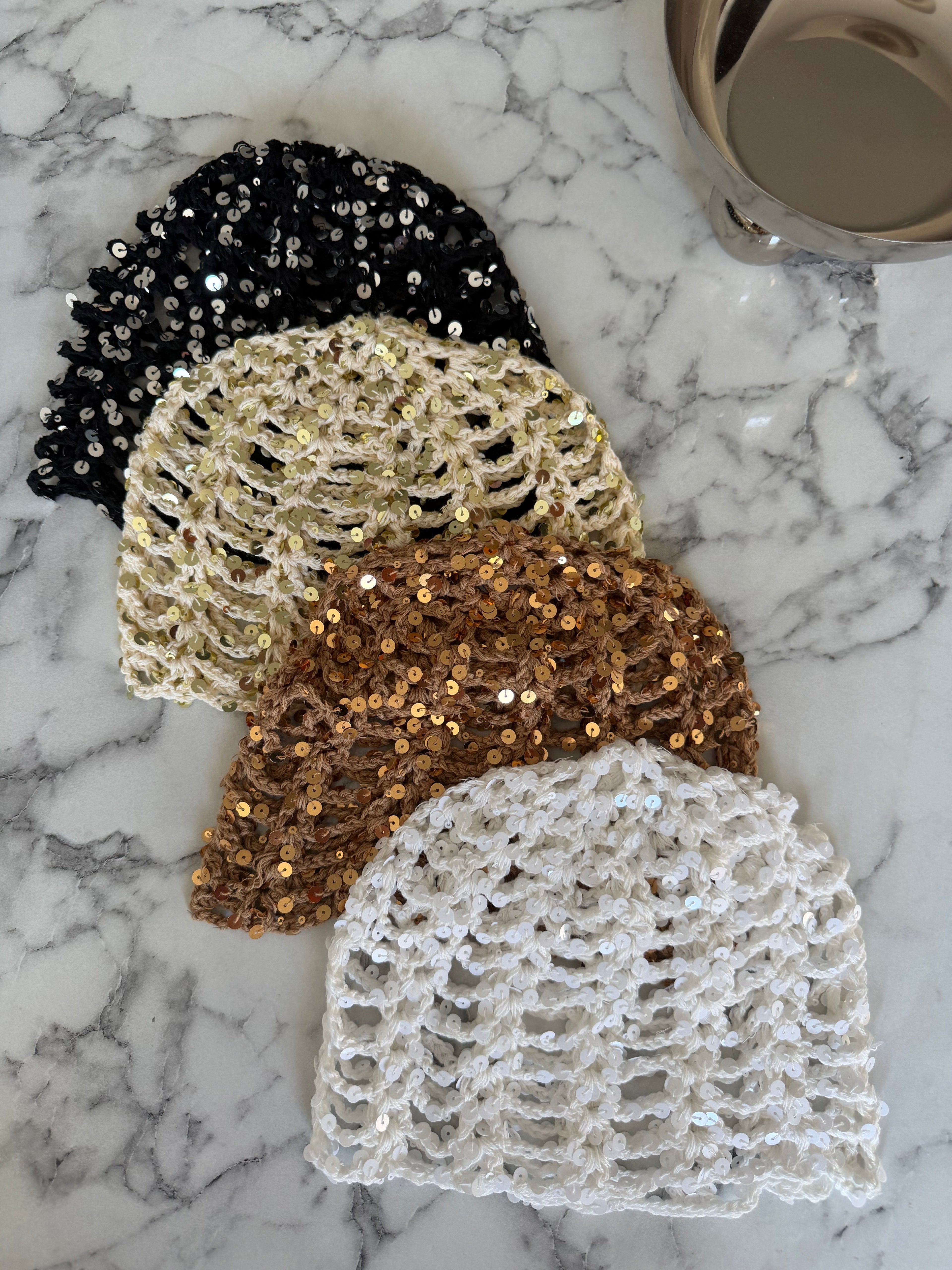 Bonnet crochet paillette noir