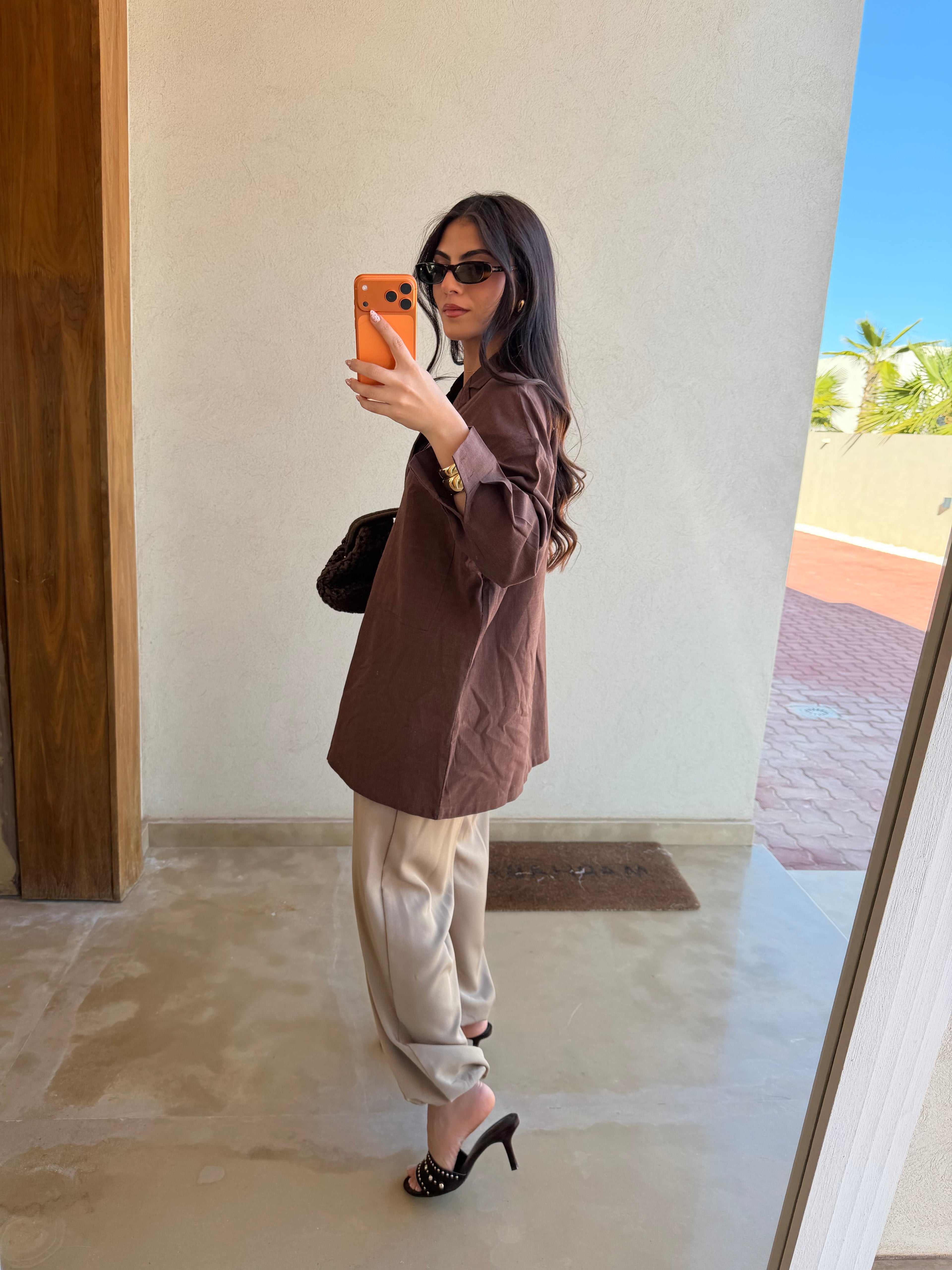 Blouse 2 poches marron (L2096)