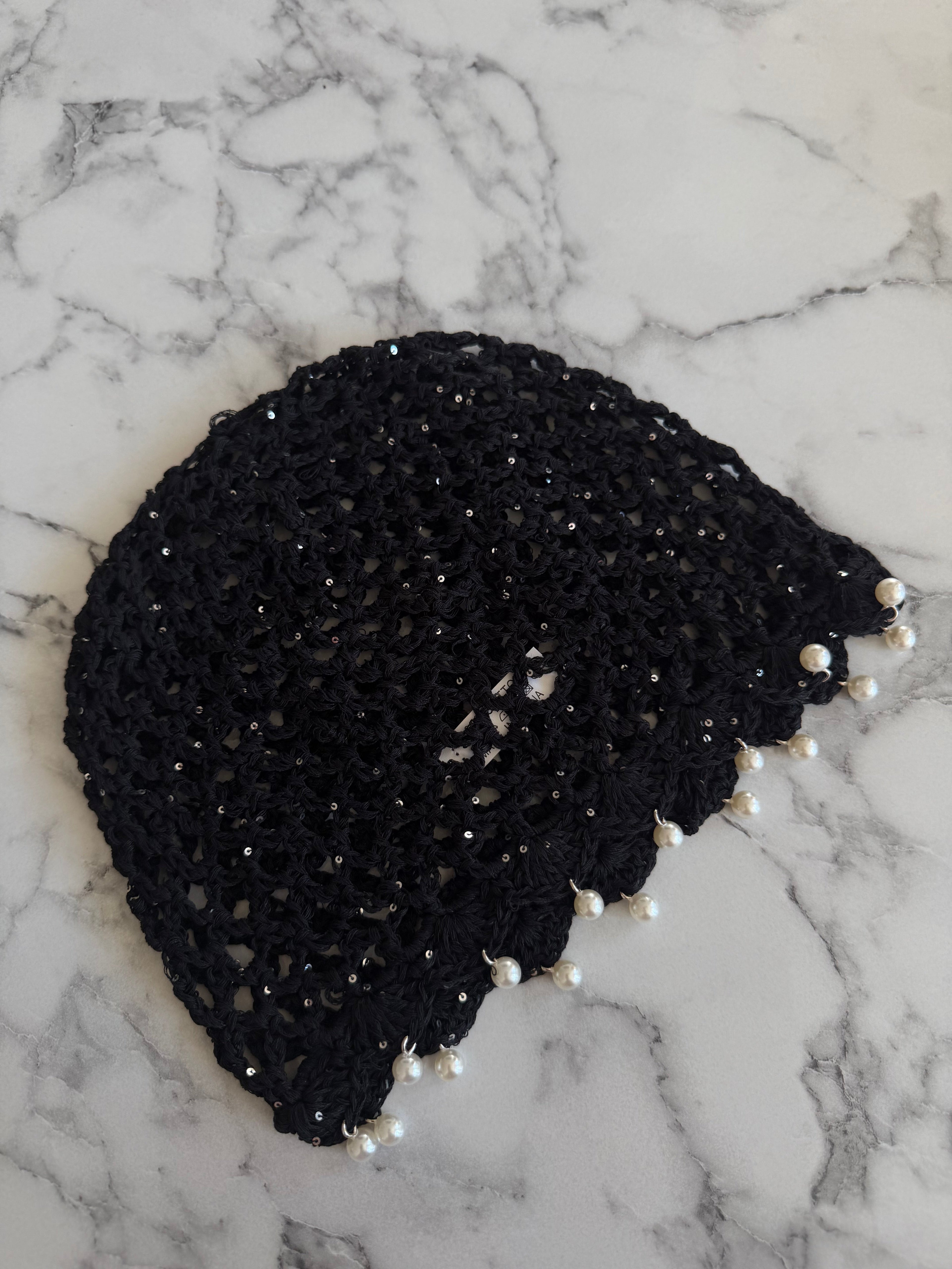 Bonnet crochet perle noir