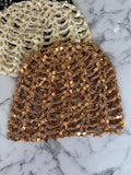 Bonnet crochet paillette camel