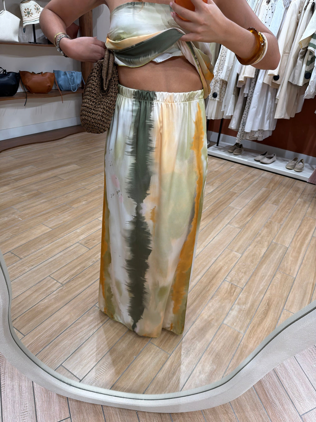 Ensemble 3 pièces haut bustier et jupe kaki