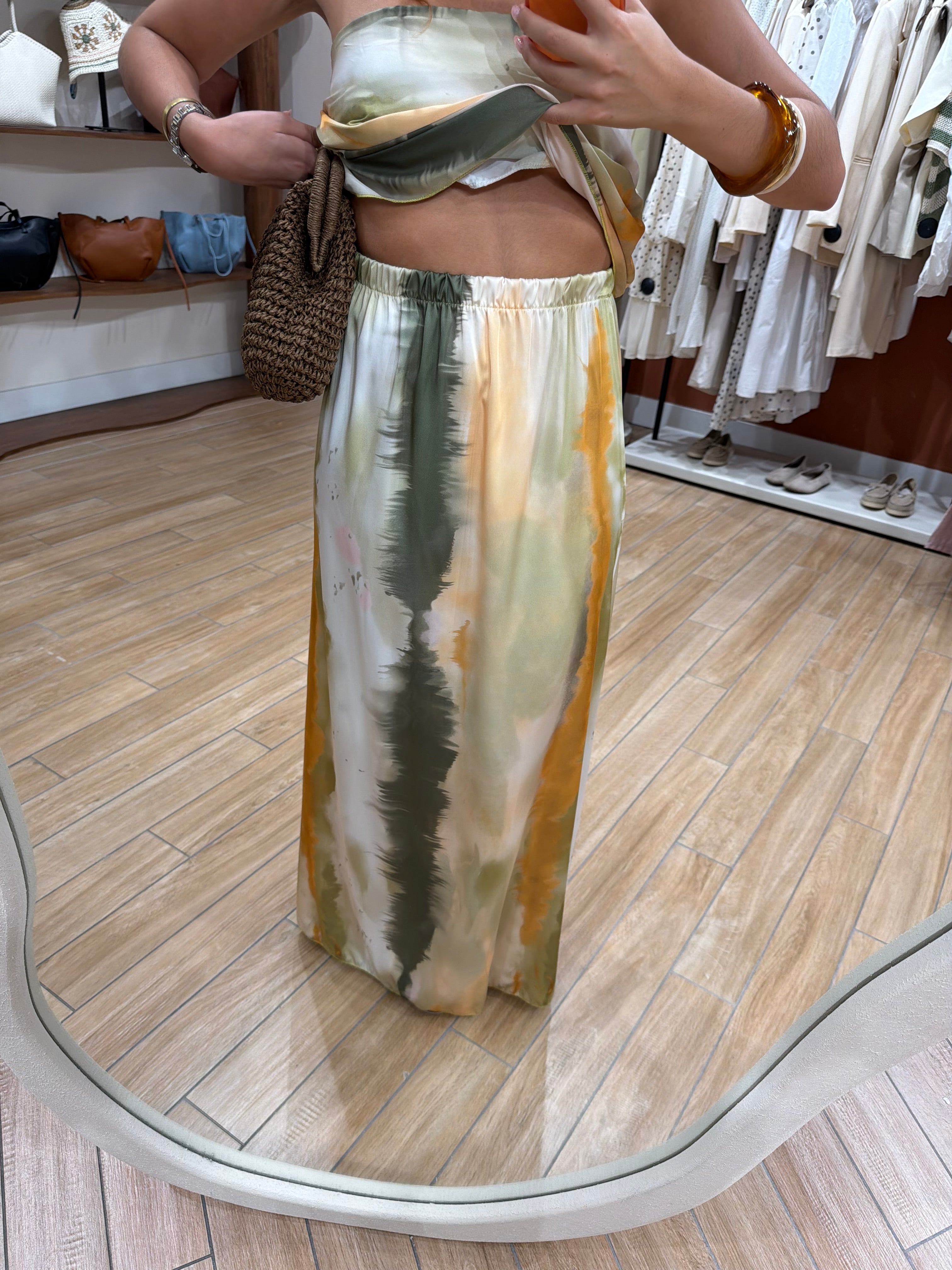 Ensemble 3 pièces haut bustier et jupe kaki