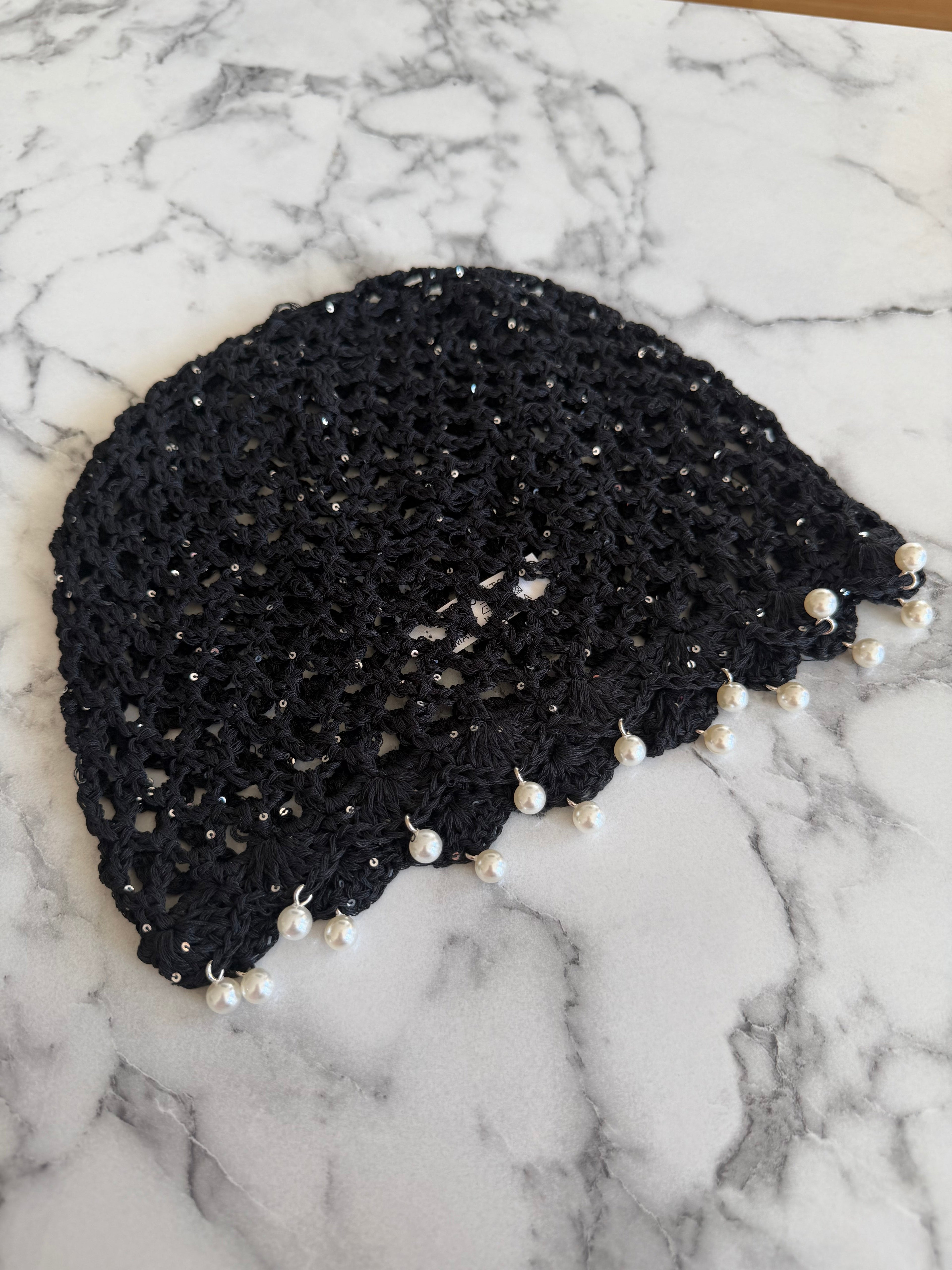 Bonnet crochet perle noir
