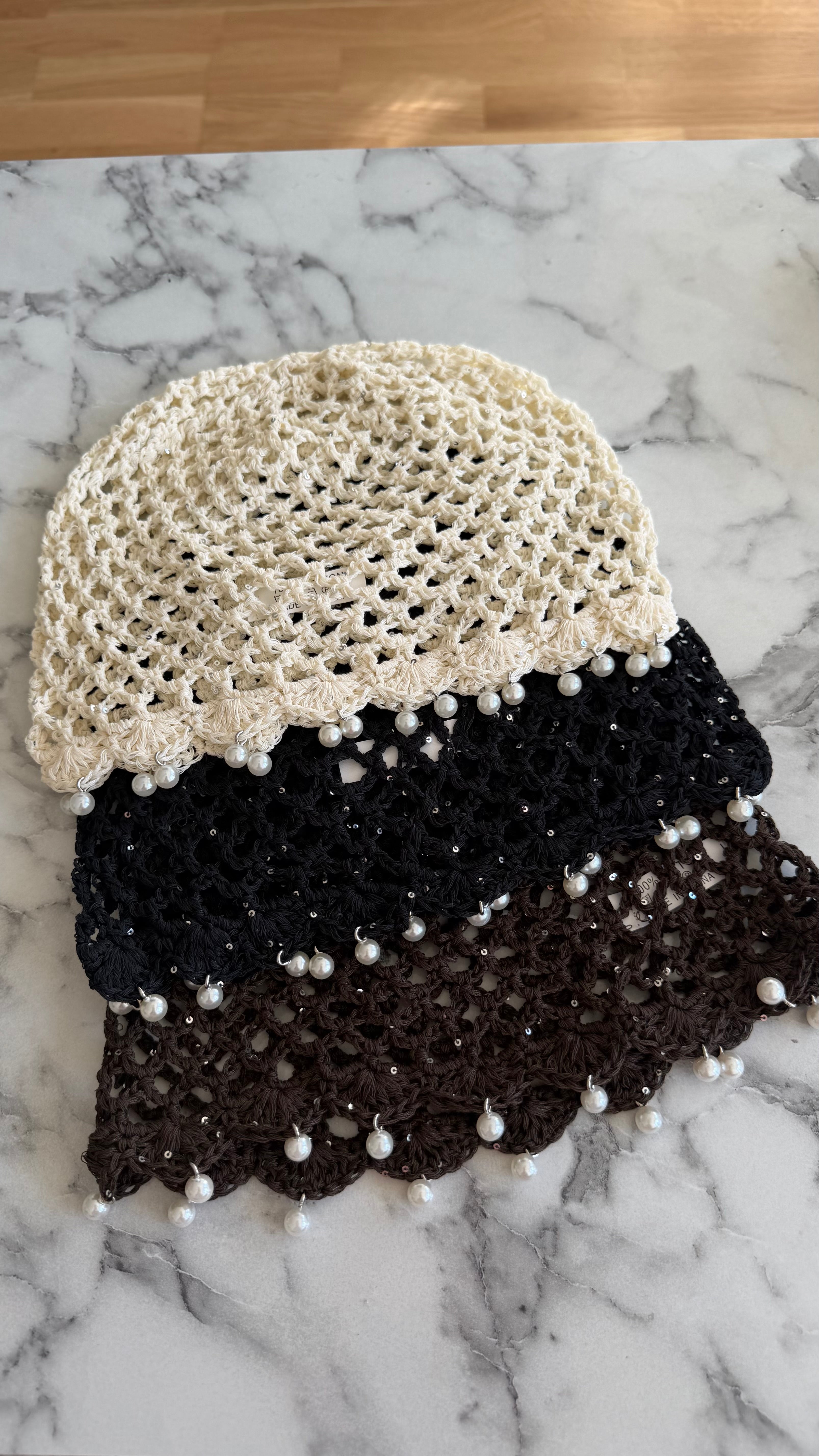 Bonnet crochet perle crème