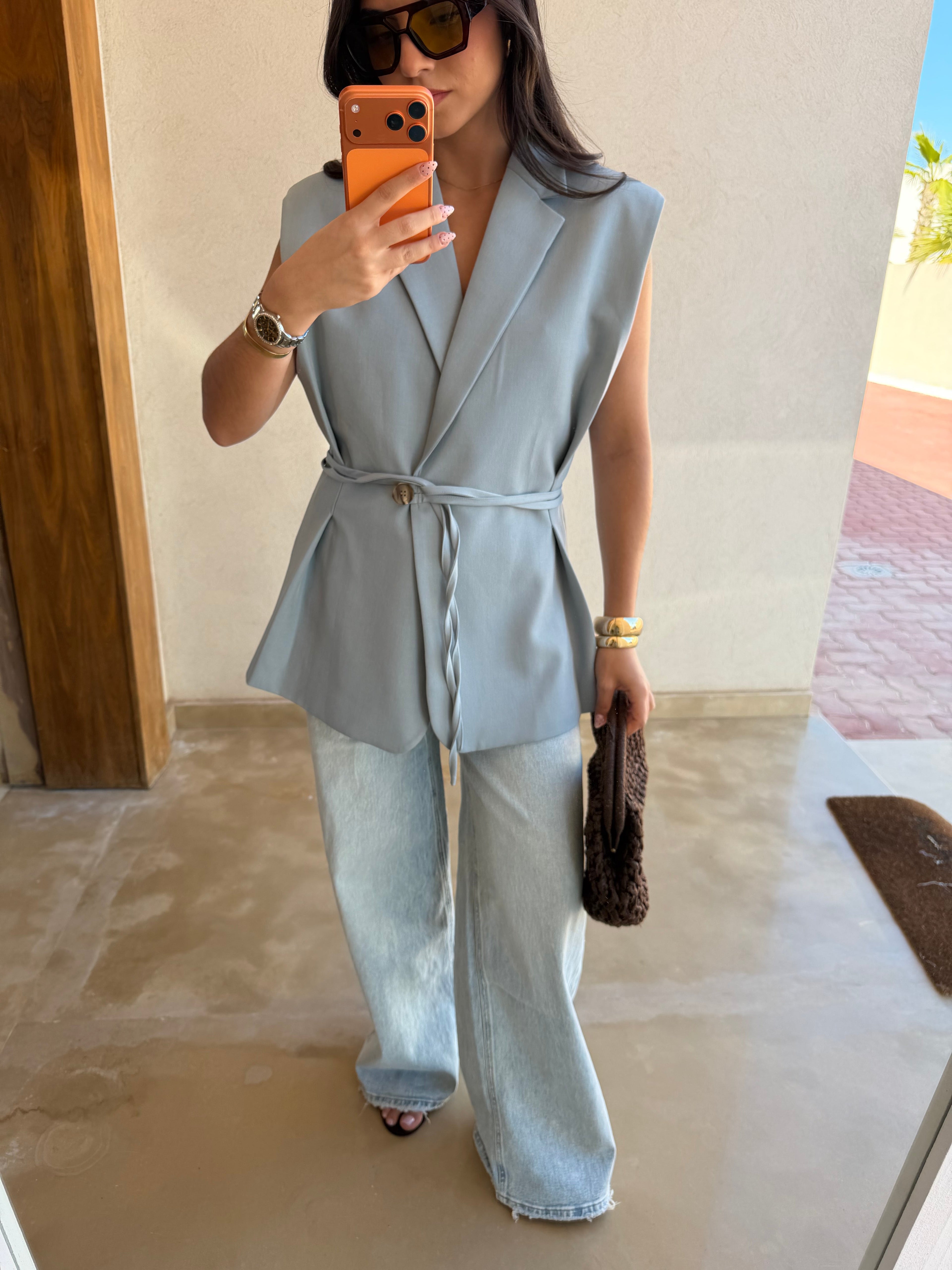 Blazer à nouer ELEGANCE bleu ciel (W24749)